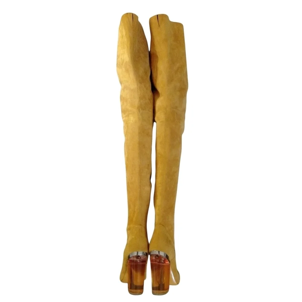 Love For Life Clear Heel Over-the-Knee Boots Mustard/Brown Suede Boots Sz 6